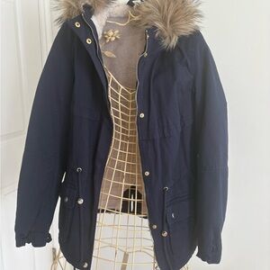 New H&M | Divided Navy Blue Faux Fur Pile-lined Parka